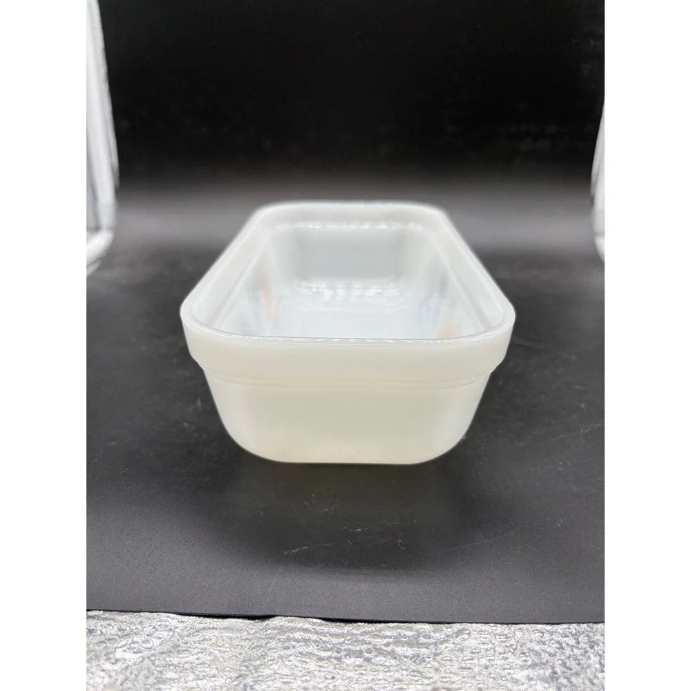 Vintage‎ Fire-King Milk Glass Fruit Loaf Pan Baking Dish Peach Grapes
